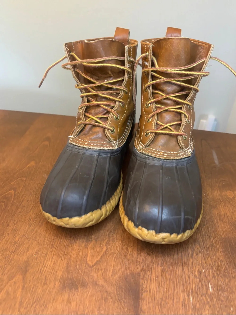 L.L. Bean Two-Tone Brown Leather and Black Rubber Duck Boots